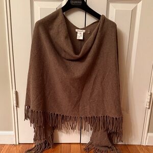 Minnie Rose Brown Fringe Cashmere Shawl/Ruana/Poncho